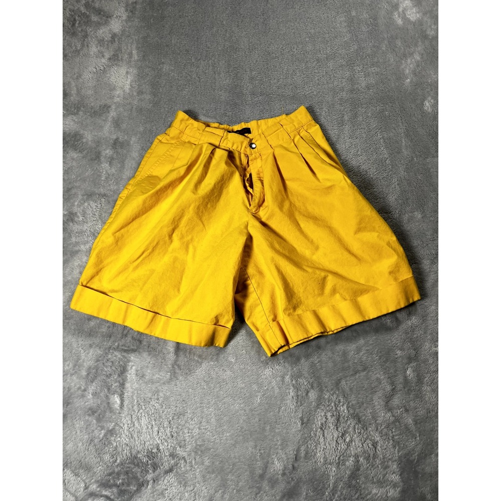 Vintage 90s LIZ CLAIBORNE YELLOW High Waist Cuffed Sport Shorts Pleated Size 8